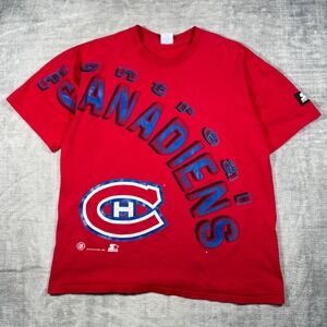 Montreal Canadiens Shirt Mens Large Red Vintage 1993 Arch Spell Out Mega Starter